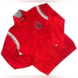 STARTER BOMBER FULL ZIP JACKET OHIO STATE BUCKEYES SCRIPT LOGO RED MEN SZ LARGE
